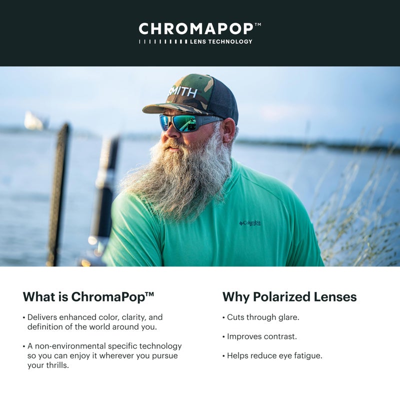 SMITH Barra Sunglasses - Performance Sports Active Sunglasses for Watersports, Fishing & More - For Men & Women - Matte Black + Grey Green ChromaPop Polarized Lenses - Image 5